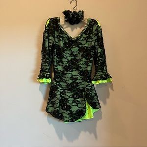 Figure Skating Black and Green Lace Competition Dress